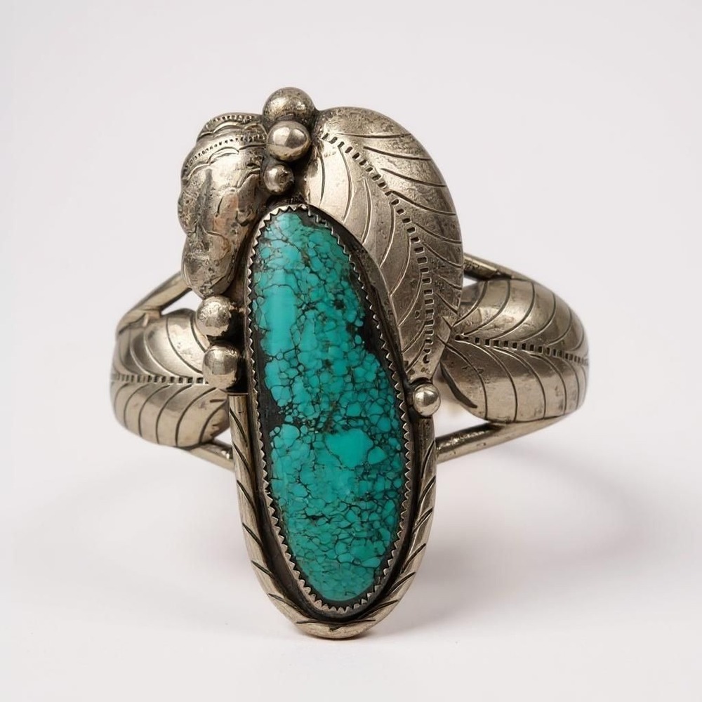 Vintage Sterling Silver Turquoise Native American Cuff Bracelet Massive Matrix